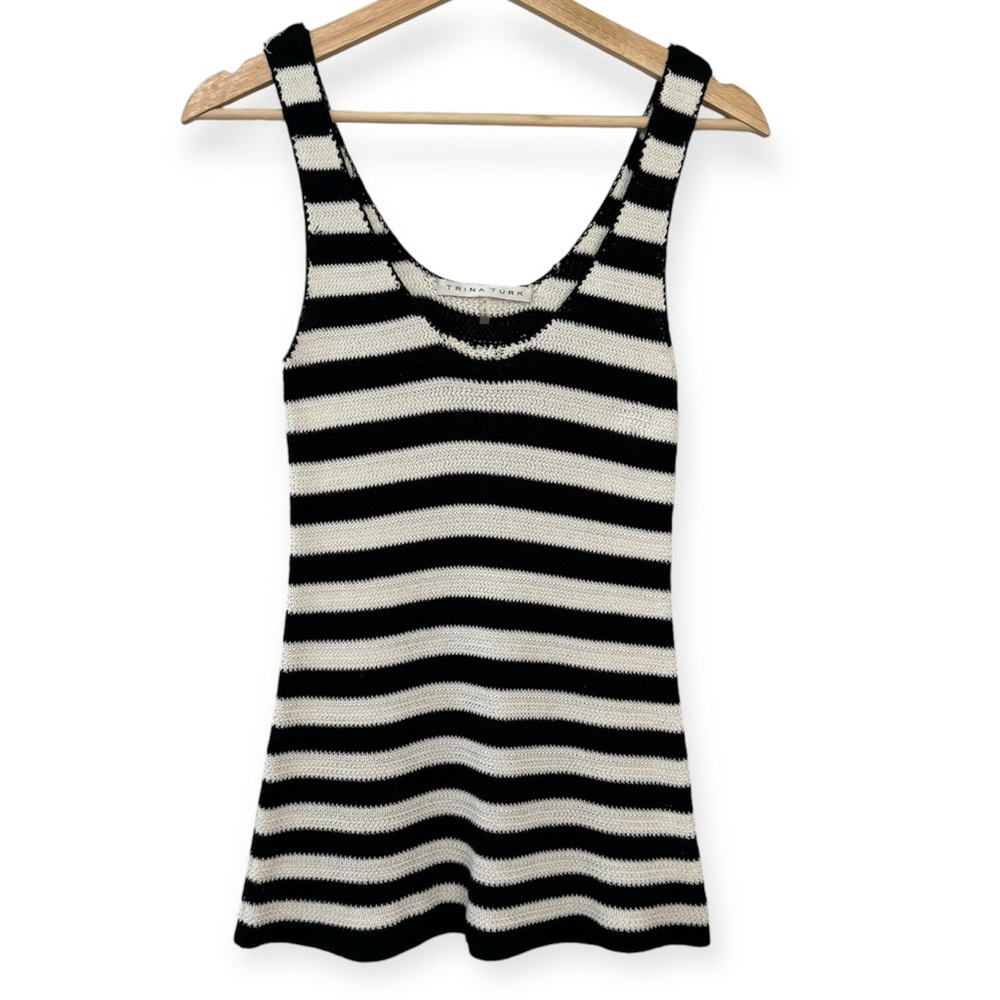 Trina Turk Y2K Striped Open Knit Sleeveless Sweater Swank Top Small